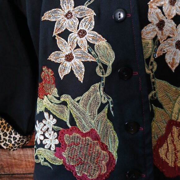 Vanity Vintage 90s Jacket L Cropped Embroidered Beaded Mandarin - Picture 8 of 10